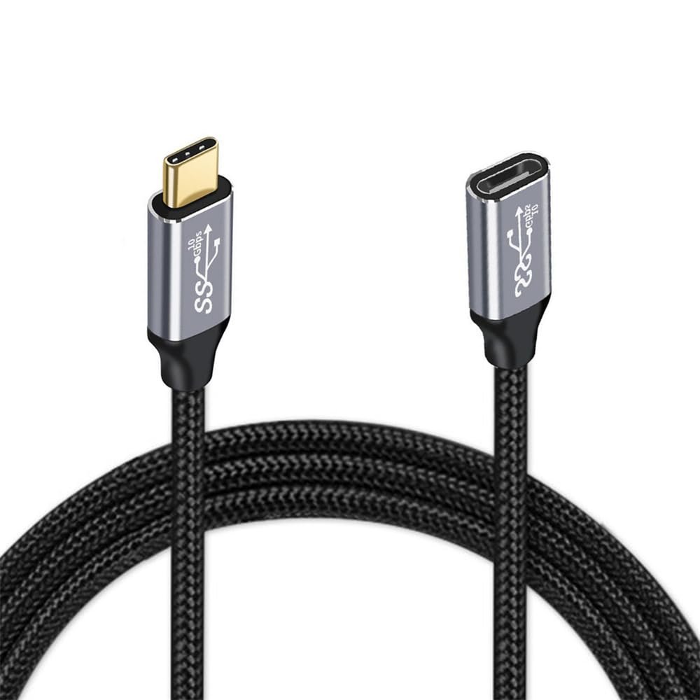 NFHK USB-C USB 3.1 Type-C Male to Female Extension Data Cable 10Gbps 100W with Sleeve for Laptop Phone 100cm