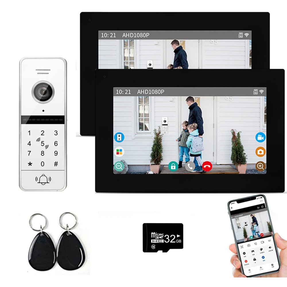 Wireless Video Intercom System Wired 2 Unit 7 Inch Touch Monitor for Home Residencial RFID Card Access 1080P Doorbell Camera Tuya Video Intercoms for Apartment