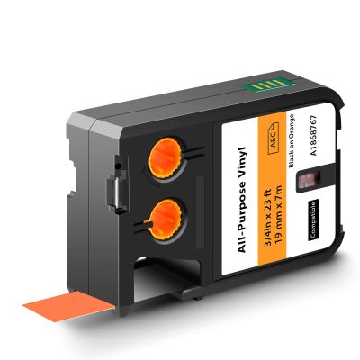 KCMYTONER 50 Pack Compatible for Dymo 1868767 3/4" x 23 ft (19mm x 7m) Black on Orange All-Purpose Vinyl Labels Replacement for Rhino XTL-300 XTL-500 Label Makers