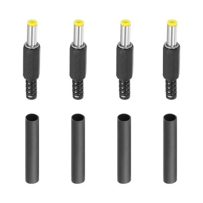 PATIKIL 5.5x2.5mm DC Male Plug Power Supply Ends, 4 Pack DIY DC Barrel Connector Replacement with Heat Shrink Tube, Yellow