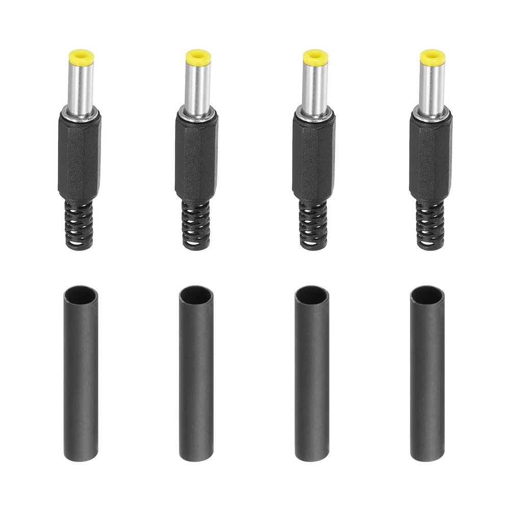 PATIKIL 5.5x2.5mm DC Male Plug Power Supply Ends, 4 Pack DIY DC Barrel Connector Replacement with Heat Shrink Tube, Yellow