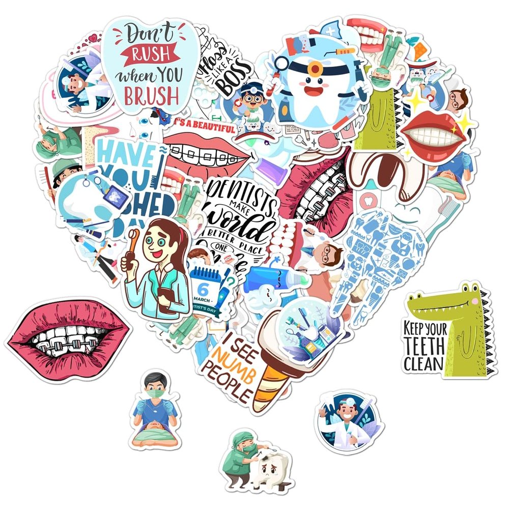 50 Pack Pcs Funny Dentist Stickers for Water Bottles Waterproof Vinyl Laptop Luggage Planner Scrapbooking Dental Sticker Packs Adults Teens Girls Boys Kids Aesthetic Small Decals