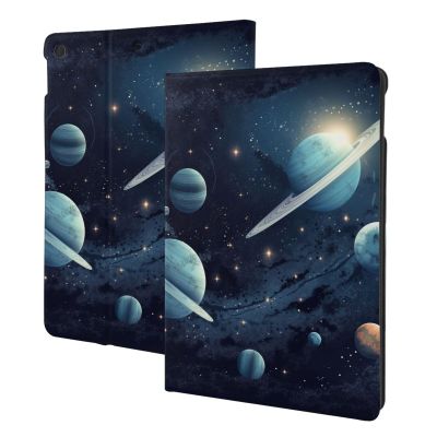 Moon Stars and Planets Printed Tablet Case for Ipad 7th Generation 10.2", Pu Leather Non-Slip Tablet Cases Shockproof Stand Cover with Auto Sleep/Wake Cover