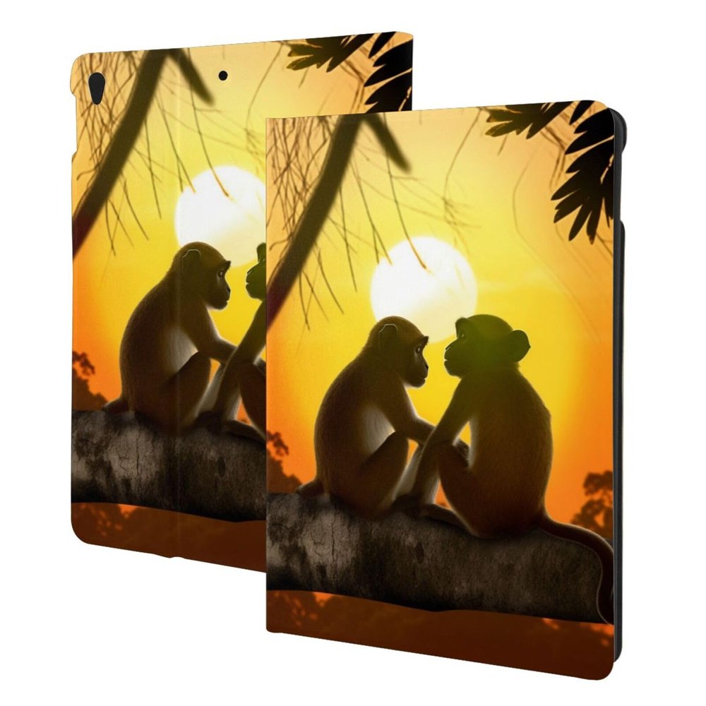 Cute Couple Monkey Printed Tablet Case for Ipad Air3 10.5"/Ipad Pro 10.5", Pu Leather Non-Slip Tablet Cases Shockproof Stand Cover with Auto Sleep/Wake Cover