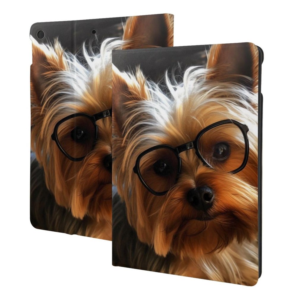 Funny Yorkie Printed Tablet Case for Ipad 7th Generation 10.2", Pu Leather Non-Slip Tablet Cases Shockproof Stand Cover with Auto Sleep/Wake Cover
