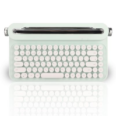 86 Keys Wireless Typewriter Keyboard, Retro Keyboard with Integrated Stand, Bluetooths Keyboard with Cute Round Keycaps for Multi Device for PC (Mint Green)
