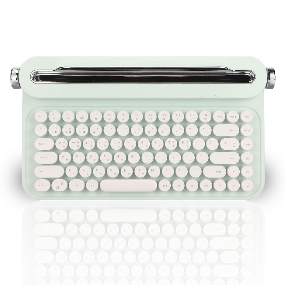 86 Keys Wireless Typewriter Keyboard, Retro Keyboard with Integrated Stand, Bluetooths Keyboard with Cute Round Keycaps for Multi Device for PC (Mint Green)