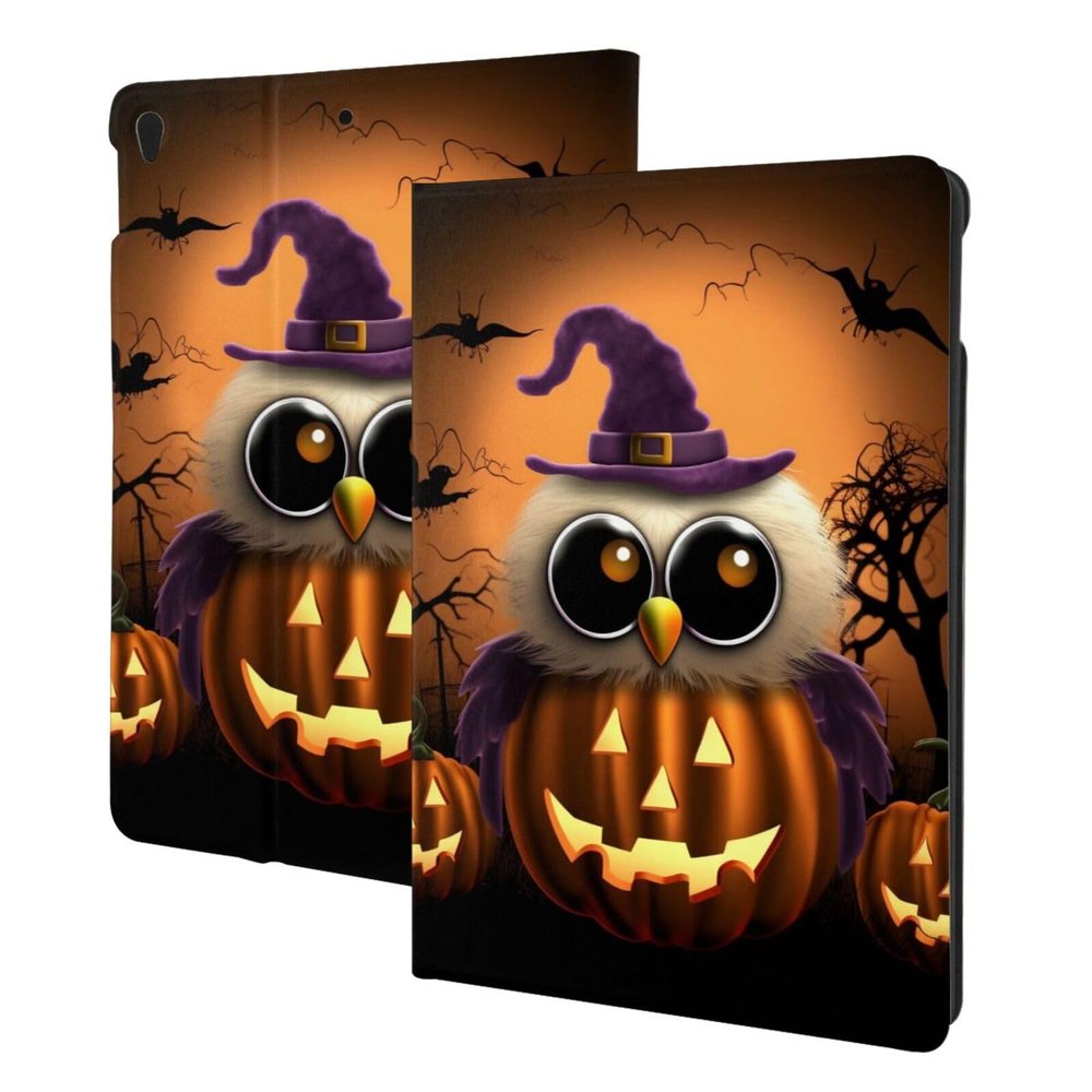 Halloween Owl Ghost Pumpkin Printed Tablet Case for Ipad Air3 10.5"/Ipad Pro 10.5", Pu Leather Non-Slip Tablet Cases Shockproof Stand Cover with Auto Sleep/Wake Cover