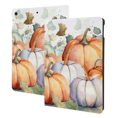 Fall Watercolor Pumpkins Printed Tablet Case for Ipad 7th Generation 10.2", Pu Leather Non-Slip Tablet Cases Shockproof Stand Cover with Auto Sleep/Wake Cover