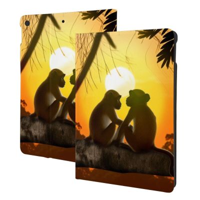 Cute Couple Monkey Printed Tablet Case for Ipad 7th Generation 10.2", Pu Leather Non-Slip Tablet Cases Shockproof Stand Cover with Auto Sleep/Wake Cover