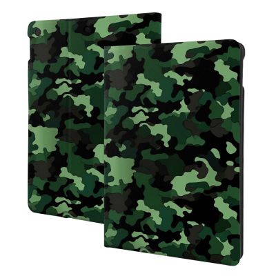 Green Camo Printed Tablet Case for Ipad 7th Generation 10.2", Pu Leather Non-Slip Tablet Cases Shockproof Stand Cover with Auto Sleep/Wake Cover
