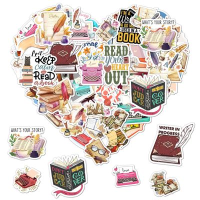 50 Pack Pcs Book Lover Stickers for Water Bottles Waterproof Vinyl Laptop Luggage Scrapbooking Books Vintage Sticker Packs Bulk Set Adults Teens Women Kids Aesthetic Small Decals