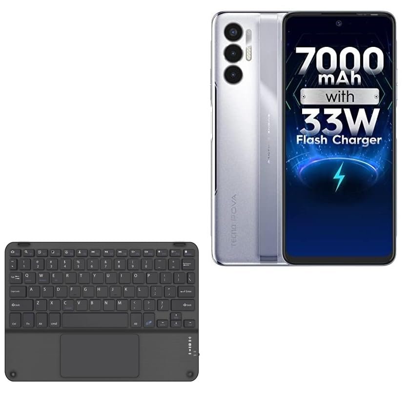 BoxWave Keyboard Compatible with Tecno Pova 3 - SlimKeys Bluetooth Keyboard with Trackpad, Portable Slim TouchPad - Jet Black