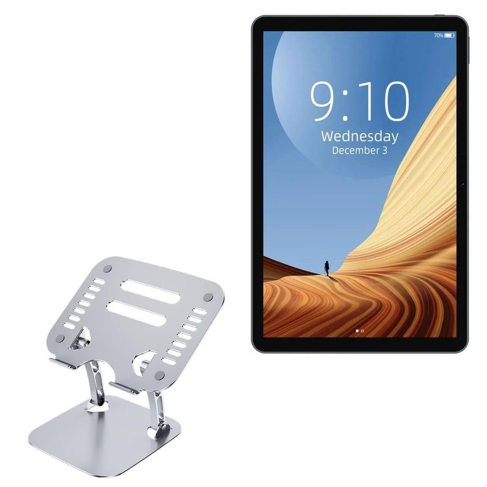 BoxWave Stand and Mount Compatible with Chuwi HiPad Air - Executive VersaView Laptop Stand, Ergonomic Adjustable Viewing Angle Metallic Riser - Metallic Silver