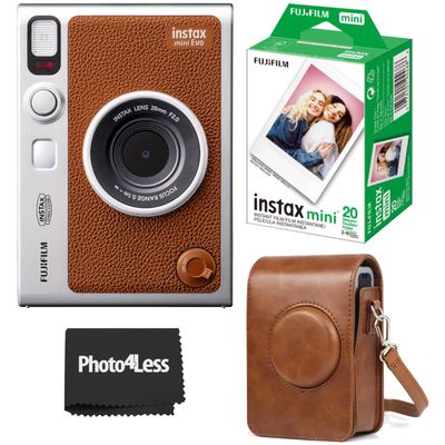 Fujifilm Instax Mini EVO Hybrid Brown Instant Camera Bundle with Case Compatible with Fujifilm Instax Mini EVO + Fujifilm Instax Mini Twin Pack Instant Film (16437396)