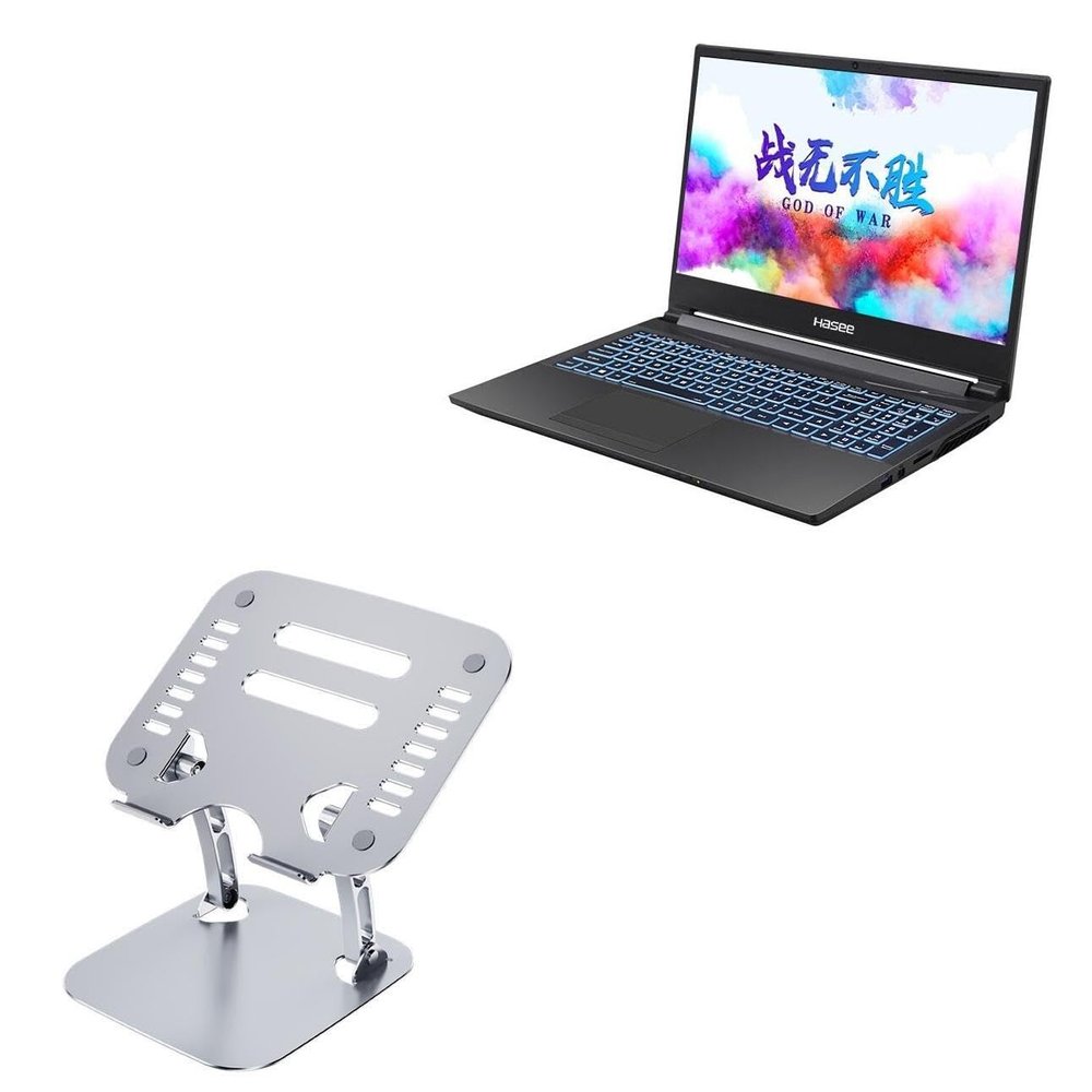 BoxWave Stand and Mount Compatible with Hasee Ares Z7-CT5GA - Executive VersaView Laptop Stand, Ergonomic Adjustable Viewing Angle Metallic Riser - Metallic Silver