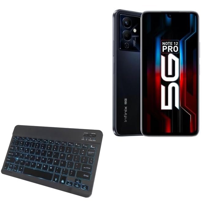 BoxWave Keyboard Compatible with Infinix Note 12 Pro 5G - SlimKeys Bluetooth Keyboard - with Backlight, Portable Slim LED 7 Colors - Jet Black