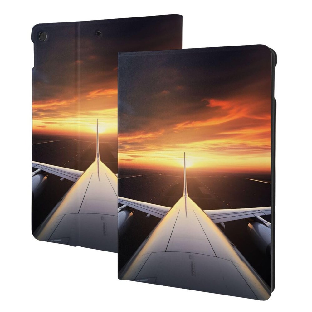 Airplane Sunset Printed Tablet Case for Ipad 7th Generation 10.2", Pu Leather Non-Slip Tablet Cases Shockproof Stand Cover with Auto Sleep/Wake Cover