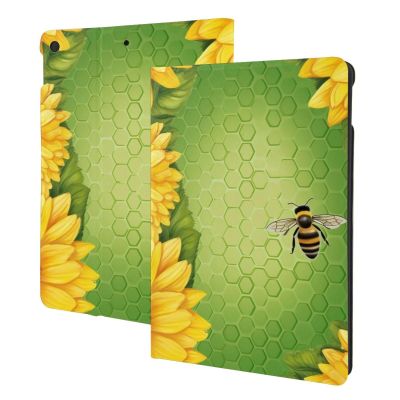 Sunflowers & Bee Printed Tablet Case for Ipad 7th Generation 10.2", Pu Leather Non-Slip Tablet Cases Shockproof Stand Cover with Auto Sleep/Wake Cover