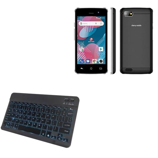 BoxWave Keyboard Compatible with Cherry Mobile Flare Y3 Mini - SlimKeys Bluetooth Keyboard - with Backlight, Portable Slim LED 7 Colors - Jet Black