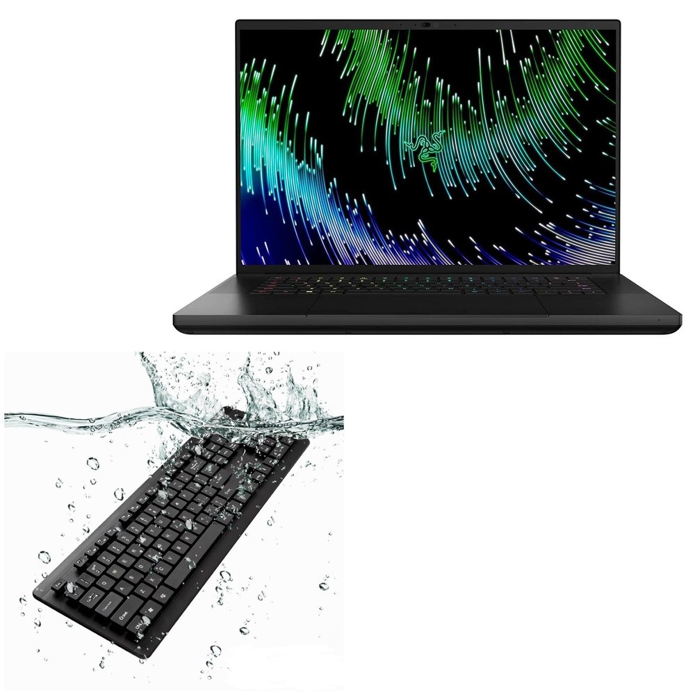 BoxWave Keyboard Compatible with Razer Blade RTX 4090 - AquaProof USB Keyboard, Washable Waterproof Water Resistant - Jet Black