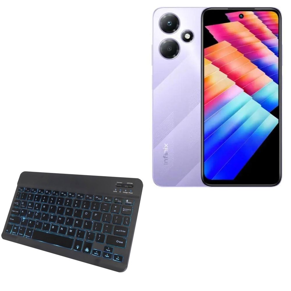 BoxWave Keyboard Compatible with Infinix Hot 30 Play NFC - SlimKeys Bluetooth Keyboard - with Backlight, Portable Slim LED 7 Colors - Jet Black