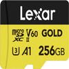 Lexar 256GB Professional Gold Micro SD Card, UHS-II, C10, U3, V60, A1, Full HD, 4K, Up to 280/180 MB/s microSDXC Memory Card, for Drones, Action Cameras, Portable Gaming Devices (LMSGOLD256G-BNNNG) view 1