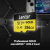 Lexar 256GB Professional Gold Micro SD Card, UHS-II, C10, U3, V60, A1, Full HD, 4K, Up to 280/180 MB/s microSDXC Memory Card, for Drones, Action Cameras, Portable Gaming Devices (LMSGOLD256G-BNNNG) view 3