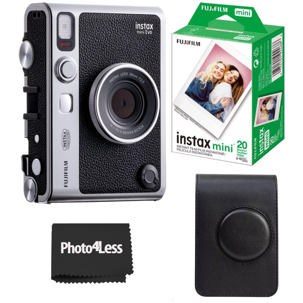 Fujifilm Instax Mini EVO Hybrid Instant Camera Bundle with Case Compatible with Fujifilm Instax Mini EVO + Fujifilm Instax Mini Twin Pack Instant Film (16437396) (Black)
