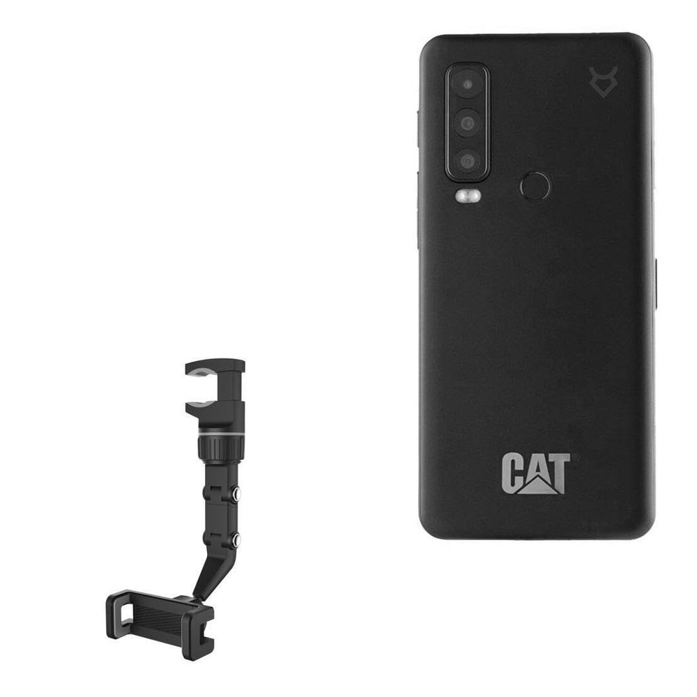 BoxWave Car Mount Compatible with CAT S75 - Rearview Mirror Car Mount, Rear View Mirror Adjustable GPS Car Mount - Jet Black