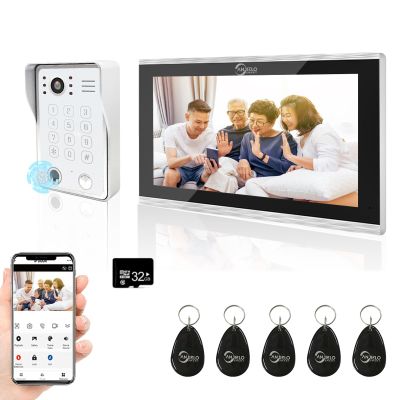 Video Door Phone Apartment Intercom System,Wireless 10 Inch Touch Monitor with Wired 1080P Doorbell,Supporting Fingerprint,RFID Card,Password for Home Tuya,32G