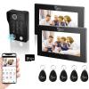Video Door Phone Apartment Intercom,2 Units 7 Inch Touch Monitor with Wired 1080P Doorbell System,Supporting Fingerprint,RFID Card,Password Motion Detecting for Home,Tuya 32G view 1