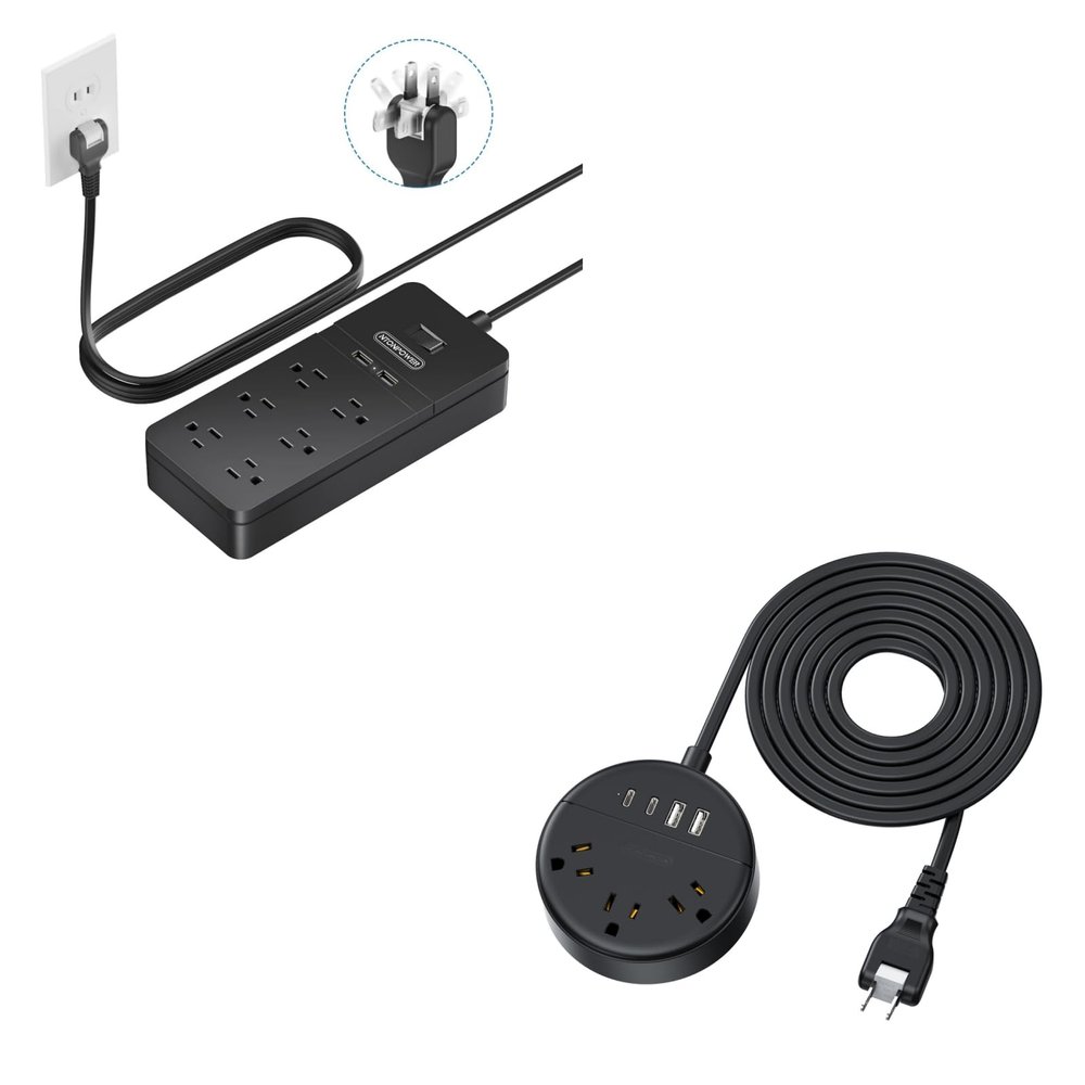 2 Prong Surge Protector Power Strip with 10ft Extension Cord & NTONPOWER 2 Prong Power Strip, 1875W/15A 2 Prong Extension Cord 10ft, 3 Outlets & 2 USB A & 2 USB C