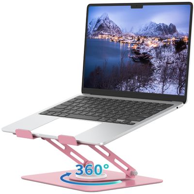 ALASHI Laptop Stand for Desk with 360 Rotating Base, Multi-Angle Adjustable Laptop Stands, Foldable Laptop Riser Compatible with 10 to 15.6 Inches PC Computer, Pink