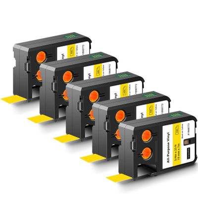 KCMYTONER 5 Pack Compatible for Dymo 1868772 3/4" x 23 ft (19mm x 7m) Black on Yellow All-Purpose Vinyl Labels Replacement for Rhino XTL-300 XTL-500 Label Makers