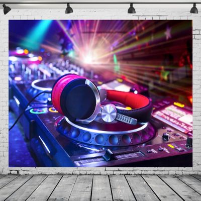 CORFOTO 10x6.5ft Fabric Dj Mixer with Headphones Backdrop Photography Dj Sound Equipment Laser Light Background Musical Dance Disco Party Decorations Live Concert Stage Photoshoot Booth Studio Props