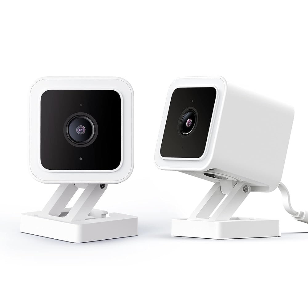 WyzeCamera v3 1080p HD Indoor/Outdoor Plug-in Smart Home Security Cameras, Color Night Vision, 2-Way Audio, MicroSD Card Slot, Compatible with Alexa - White, 2-Pack