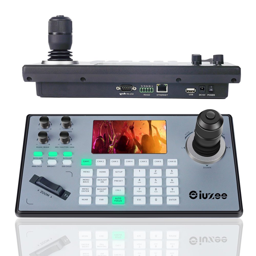 iuZee PTZ Camera Controller 4D Joystick PoE IP PTZ Keyboard with Controller 5" LCD Screen Preview, Support VISCA PELCO-P PELCO-D RS422 RS485 RS232 RJ45, for Live Streaming Meeting/Church Service/Education