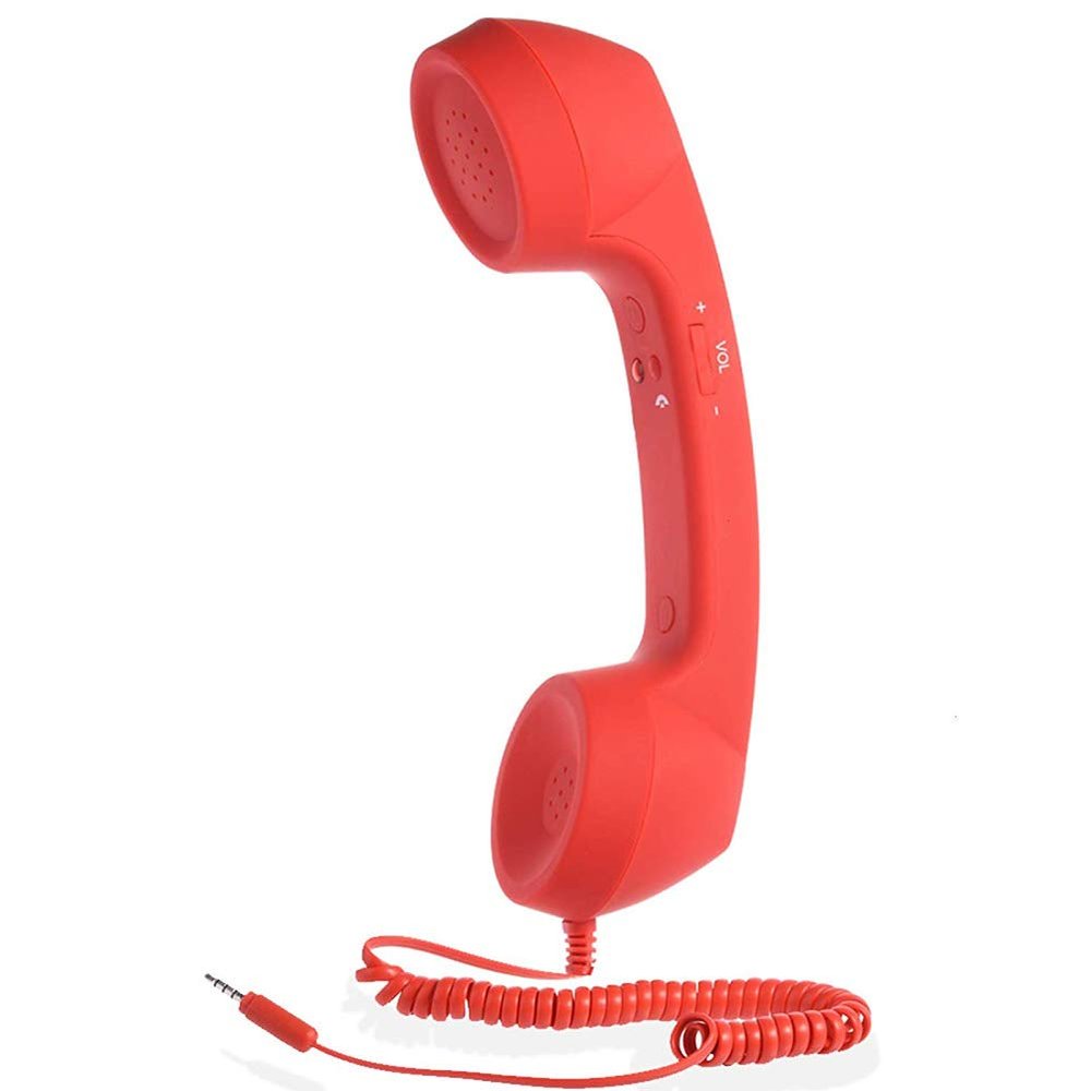 Mrisata 3.5mm Retro Telephone Handset with Adjustable Tone, Proof Receiver for Cell Mobile Phones, Classic Mobile Phone Handset (Red)