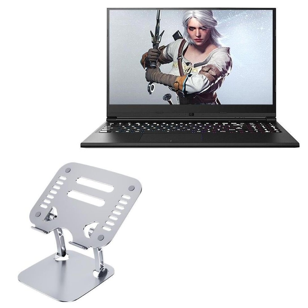 BoxWave Stand and Mount Compatible with Hasee Ares Z7-CT7GK - Executive VersaView Laptop Stand, Ergonomic Adjustable Viewing Angle Metallic Riser - Metallic Silver