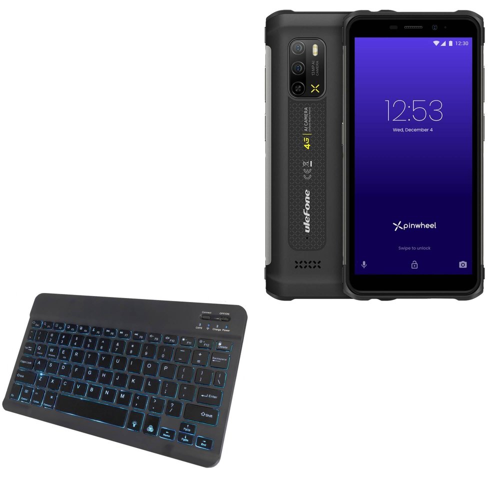 BoxWave Keyboard Compatible with Pinwheel Rugged 3 - SlimKeys Bluetooth Keyboard - with Backlight, Portable Slim LED 7 Colors - Jet Black