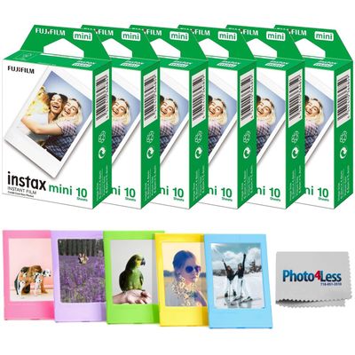 Fujifilm Instax Mini Instant Film Value Pack - 60 Photos Bundle with Plastic Photo Frame for Mini Film Assorted Colors and Cloth