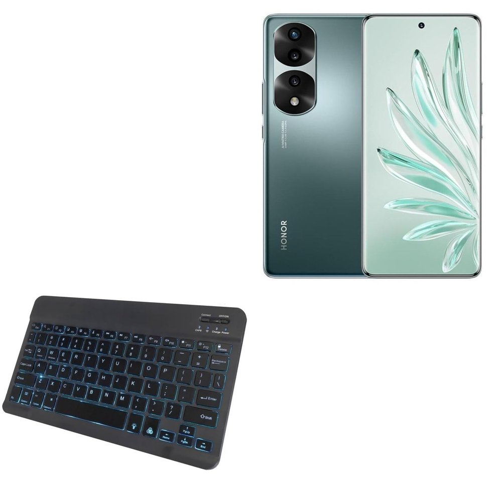 BoxWave Keyboard Compatible with Honor 70 Pro+ - SlimKeys Bluetooth Keyboard - with Backlight, Portable Slim LED 7 Colors - Jet Black
