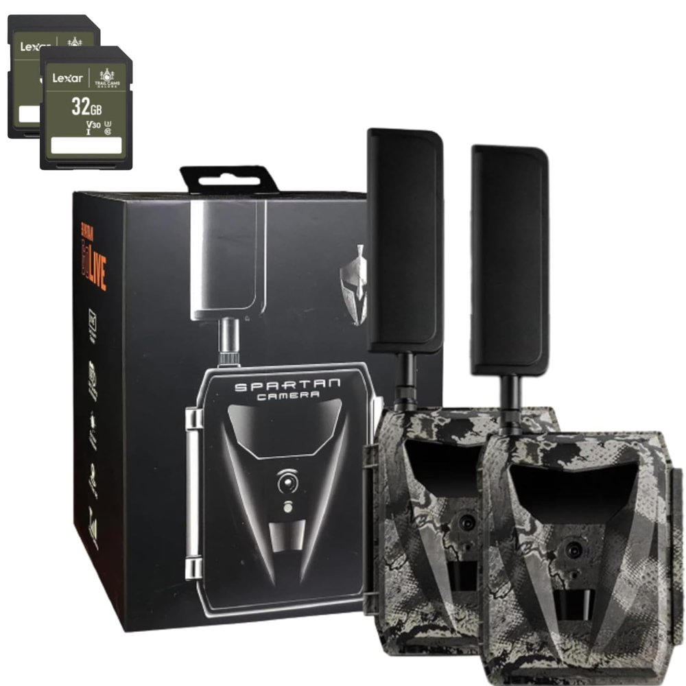 Spartan GoLive 4G LTE Trail Cameras,Live-Streaming, Anti-Theft GPS, On-Demand Image&Video Capture,Real-time Updates,Built-in Lithium Battery,Blackout with 32GB SD Cards - 2 PK (AT&T)