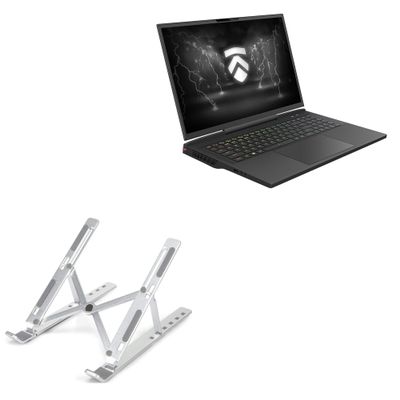 BoxWave Stand and Mount Compatible with Eluktronics MECH-17 GP - Compact QuickSwitch Stand, Portable Multi Angle Viewing Foldable Riser - Metallic Silver