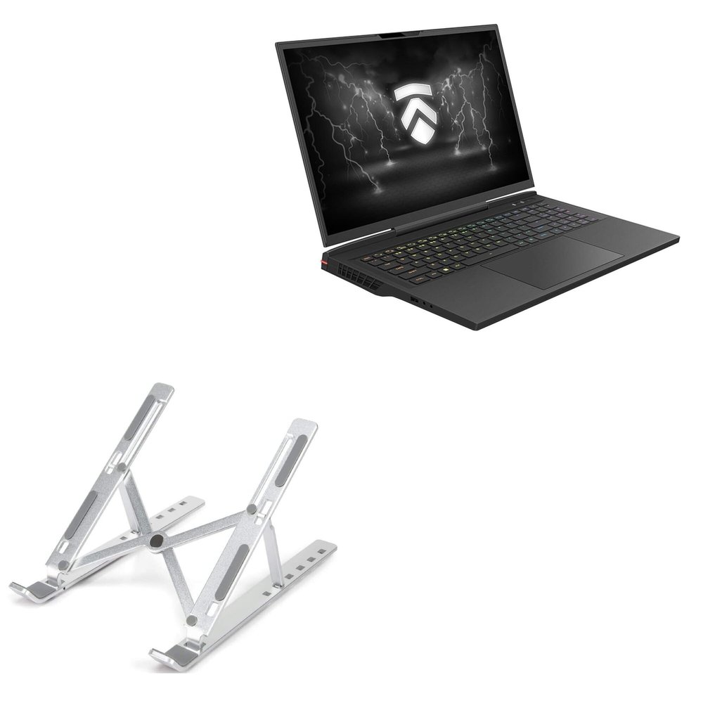 BoxWave Stand and Mount Compatible with Eluktronics MECH-17 GP - Compact QuickSwitch Stand, Portable Multi Angle Viewing Foldable Riser - Metallic Silver