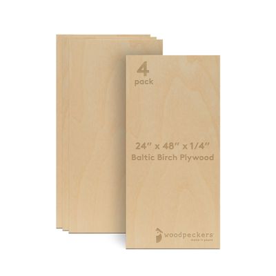 Baltic Birch Plywood 24 x 48 x 1/4 Inch - 6 mm Craft Wood, Pack of 4 B/BB Grade, Stronger Than Basswood Sheets or Balsa Wood, Perfect for Laser, CNC Cutting, Wood Burning, by Woodpeckers