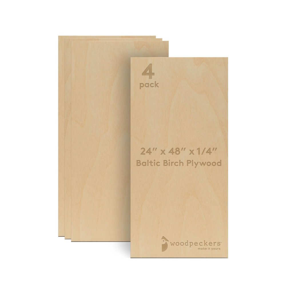 Baltic Birch Plywood 24 x 48 x 1/4 Inch - 6 mm Craft Wood, Pack of 4 B/BB Grade, Stronger Than Basswood Sheets or Balsa Wood, Perfect for Laser, CNC Cutting, Wood Burning, by Woodpeckers