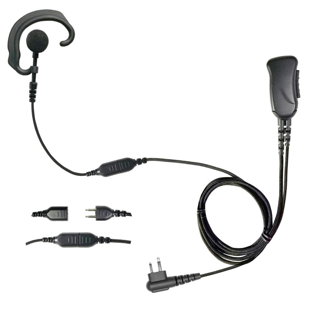 PRYME SNAP Series - 1-Wire Lapel Microphone with Braided Fiber Cable - Fits Motorola 2-pin radios - with Ear Hanger (Hook) Earphone (SNP-1W-03-Kit2)