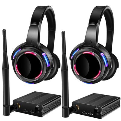 AYVVPII Professional Silent Disco LED Wireless Headphones and RF LED Silent Disco Earphones for iPod MP3 DJ Music Pary Club (2 led Headphone + 2 Transmitter)